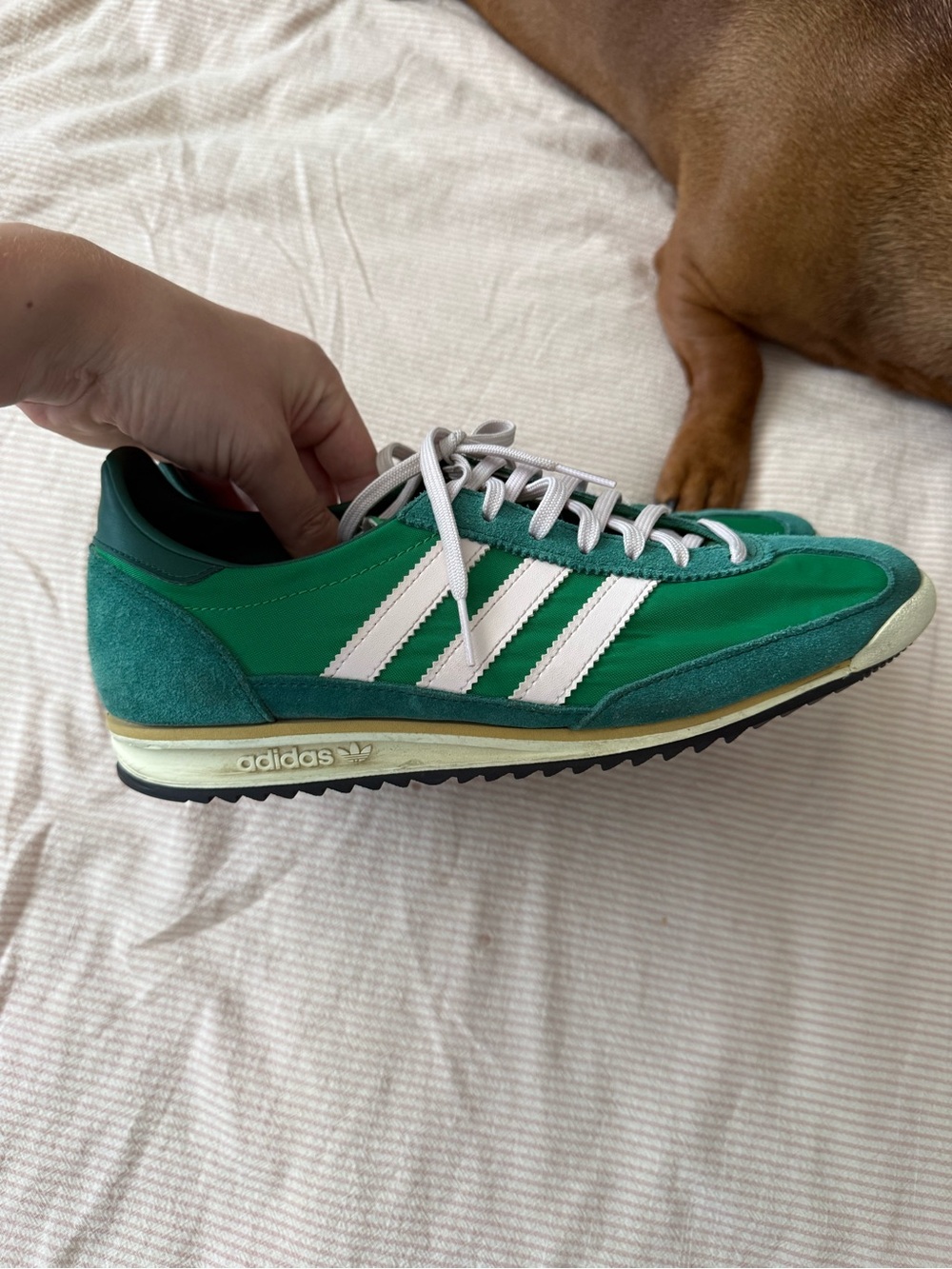Adidas Green womens Casual Runner Sneakers with White Stripes - Picture 3 of 6